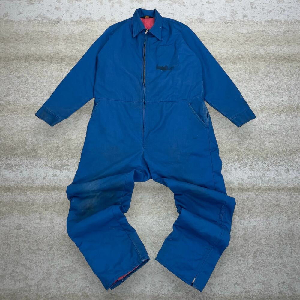 True Vintage Coveralls 70s Royal Blue Canvas Insulated Quilt Lined Zip Up